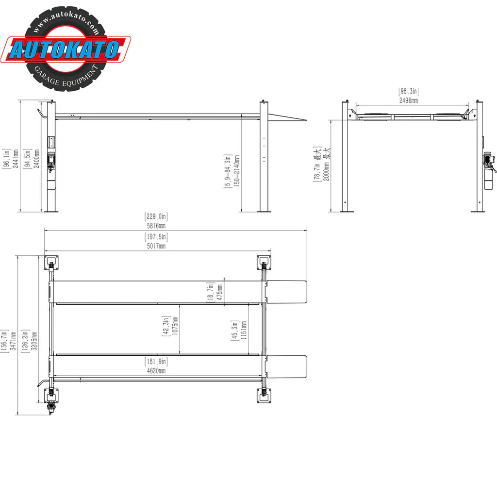 KT-4H110 4 Post/Four Post Vehicle Lift 11,000lbs