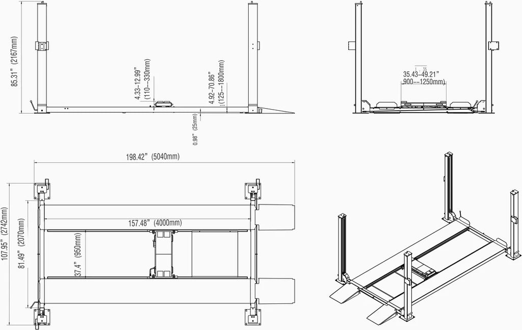 KT-4H850 8,500Lbs Heavy Duty 4-Post Car lift
