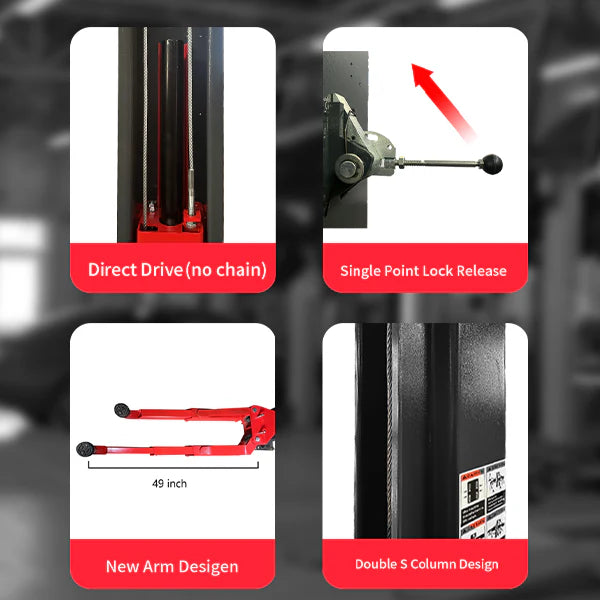 KT-AS110D Two Post asymmetrical arm Vehicle Lift 11,000lbs Single Point Lock Release