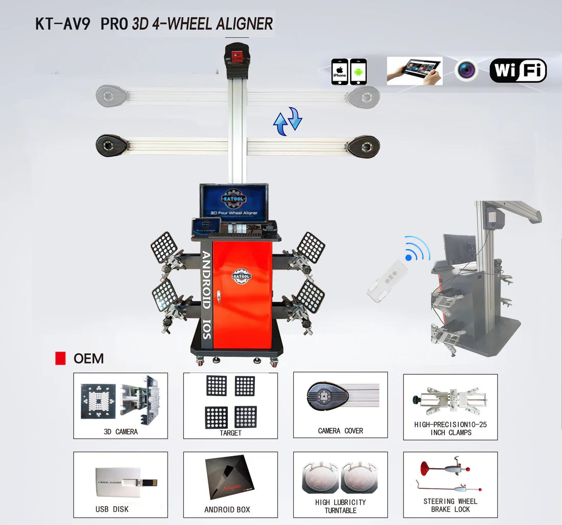 AV9 Pro Wheel Alignment Machine - Fully-Automatic - Works on 2 Post, 4 Post & Scissor Lifts