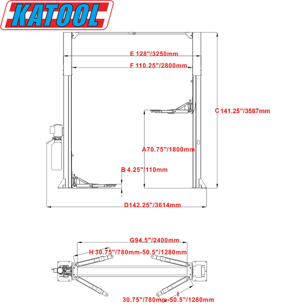 KT-M110 Two Post Clear-floor Vehicle Lift 11,000lbs